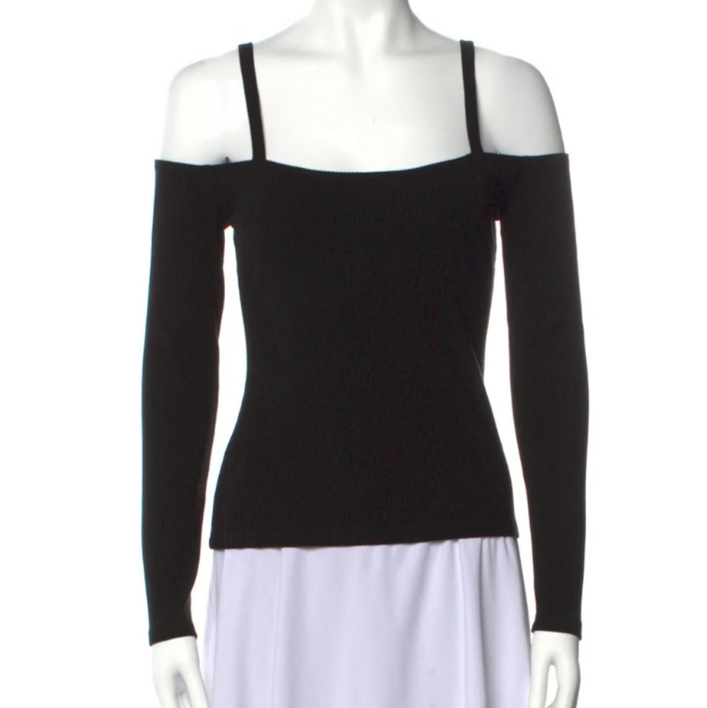 Reformation Black Off Shoulder Stretch Ribbed Top size M
